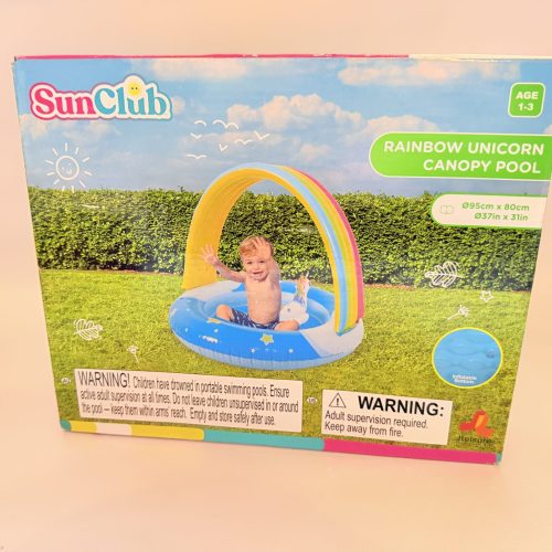 SunClub Rainbow Unicorn Canopy Pool vaikiškas pripučiamas baseinas su stogeliu